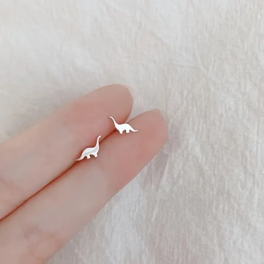 NEW Tiny Dinosaur stud Earrings Stainless Steel Silver color - Boutique